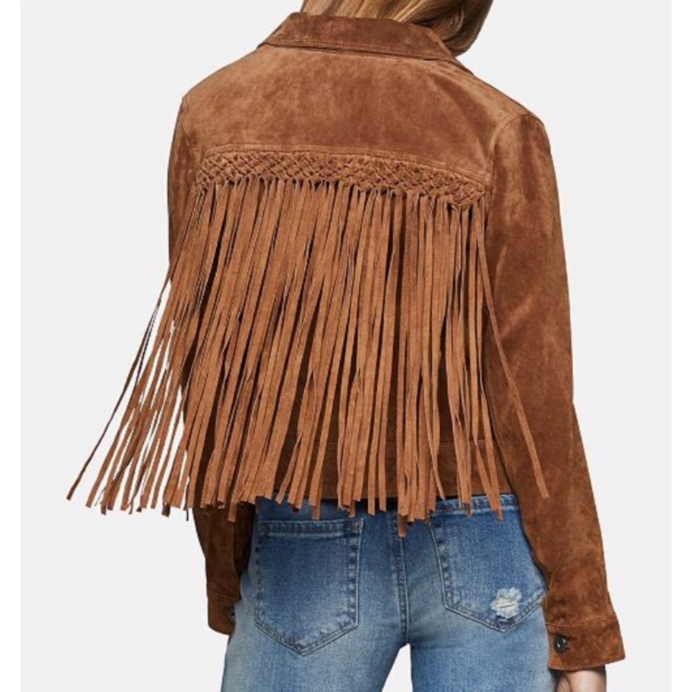 BCBGeneration Suede Fringe-Trim Jacket NWT